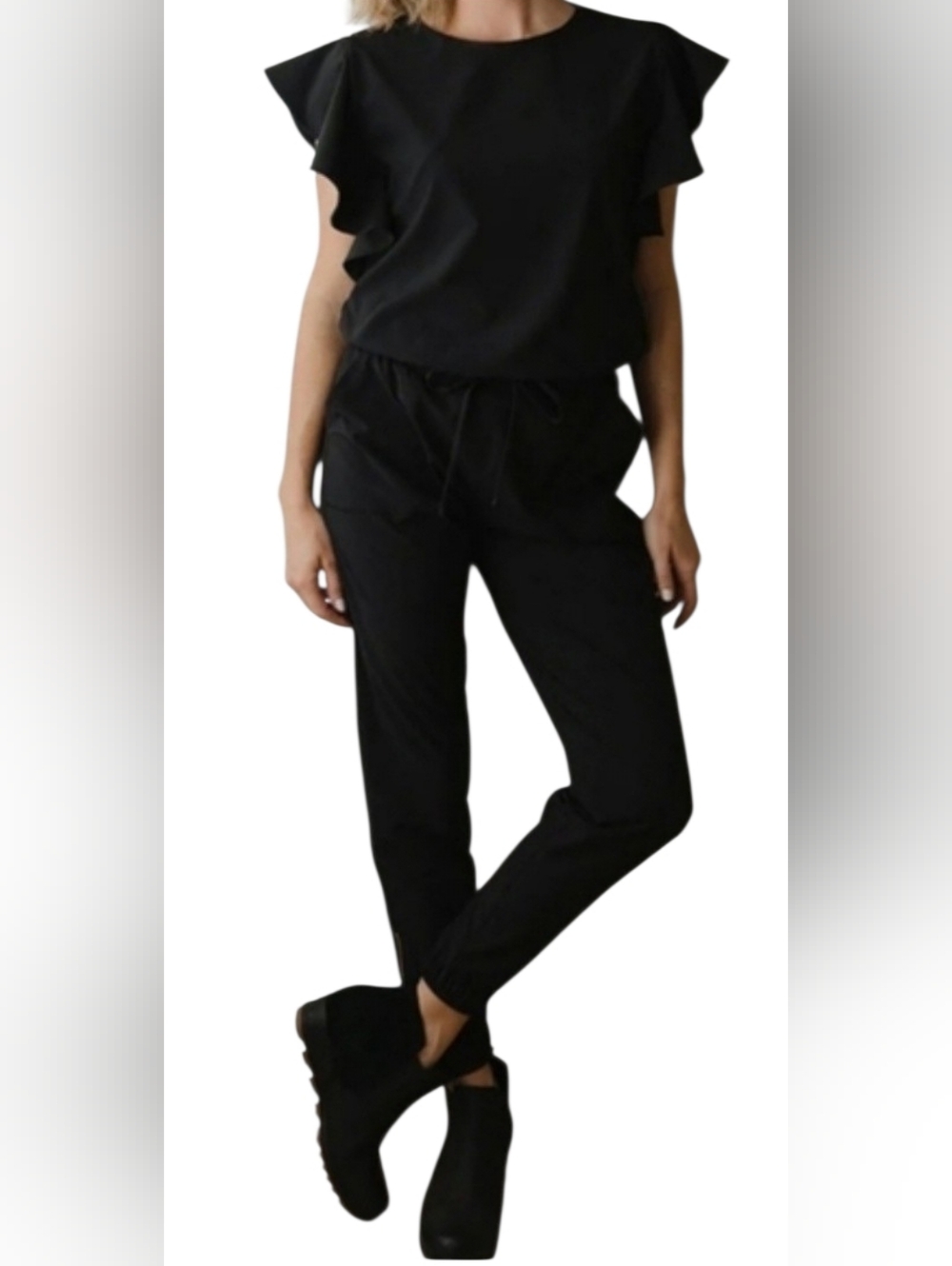 Albion | 9 To 9 Jumpsuit Ruffle Sleeve Black Size‎ XXL